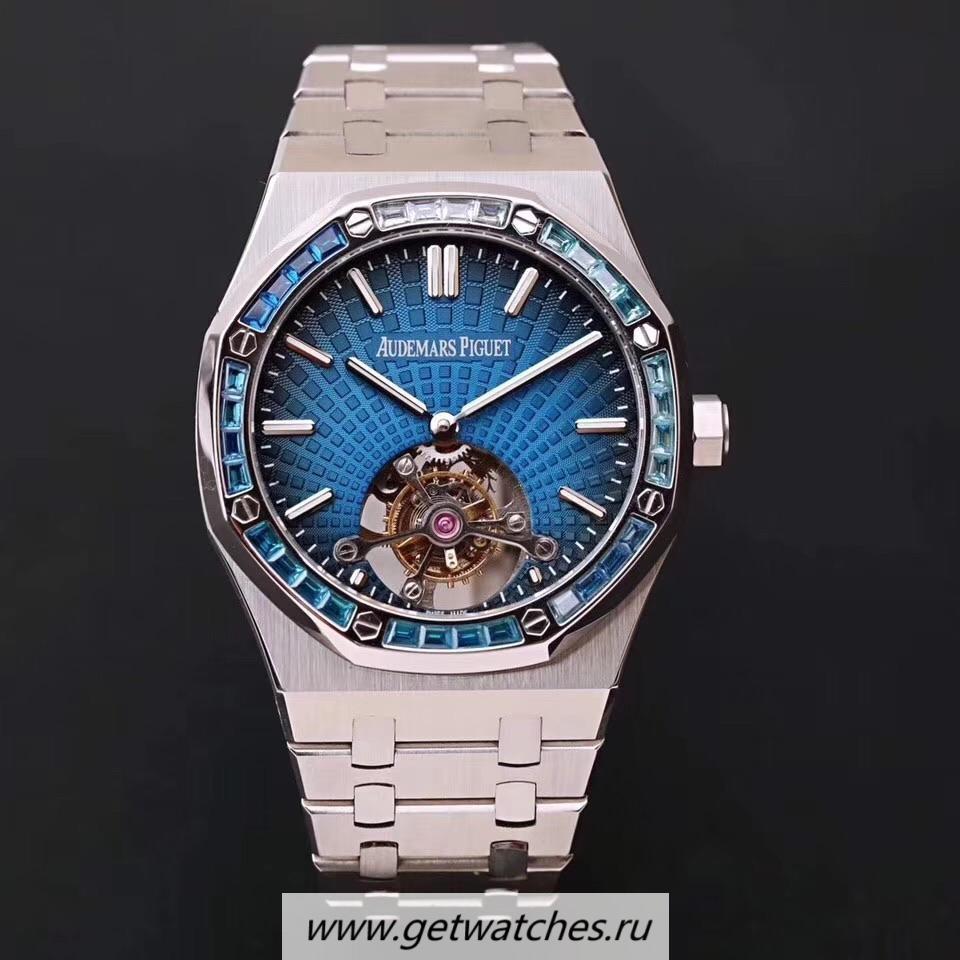 Fake Audemars P1g*et Royal Oak Tourbillon Extra Thin 26521 R8F SS & Blue D1am0nds Blue Dial 2924