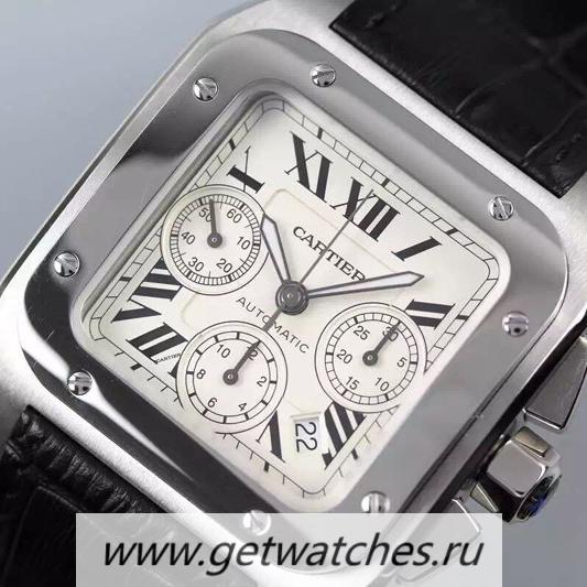 Fake Ca*t1er Santos 100 Chrono SS White Dial 7753