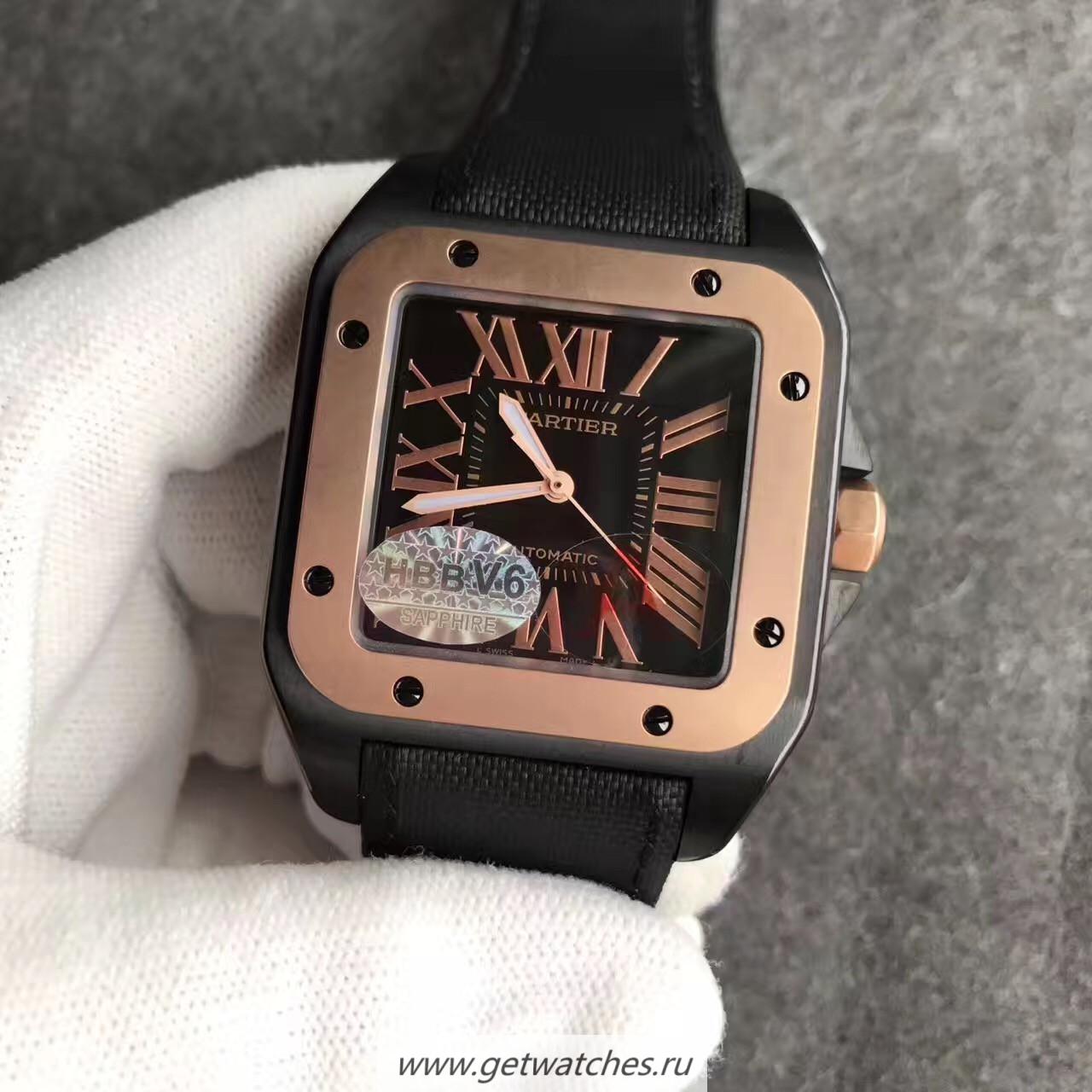 Shop Ca*t1er Santos 100 XL WSSA0006 HBB V6F PVD & Rose Gold Black Dial 2824