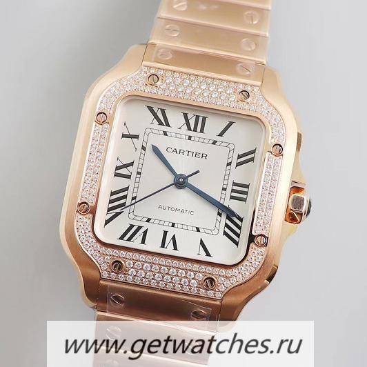 Perfect Replica Ca*t1er Santos WJSA0007 BVF V2 35mm Rose Gold & D1am0nd Silver Dial M9015