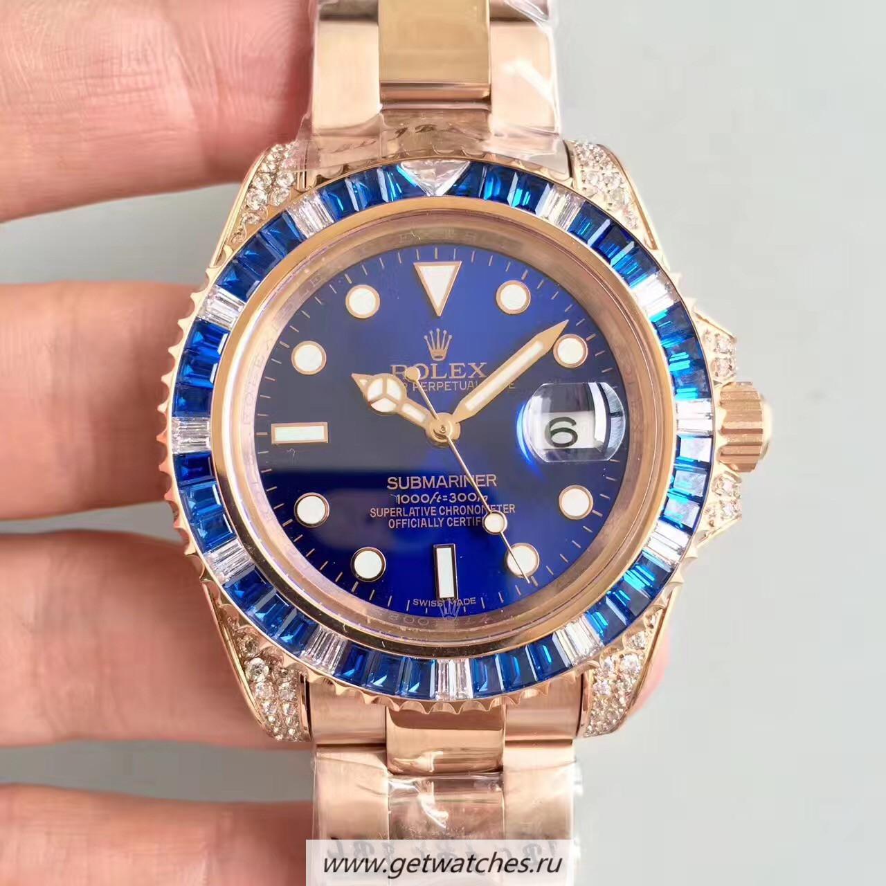 Fake R01ex Submariner Date 116618 LB BPF Rose Gold & D1am0nds Blue Dial 2836