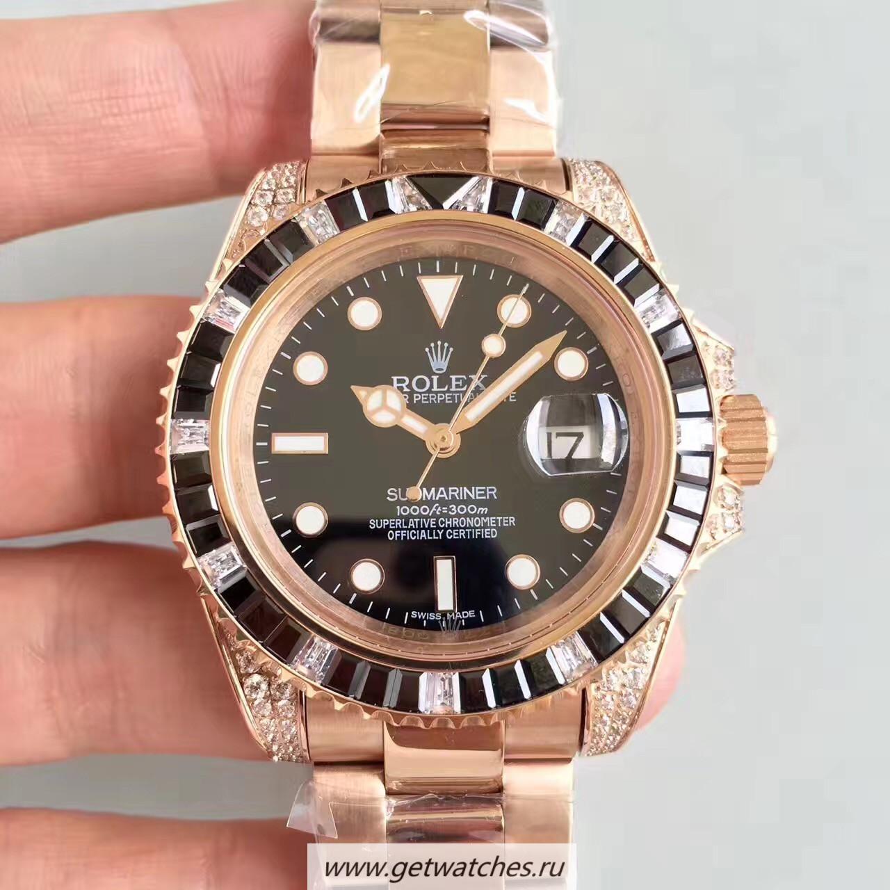 Perfect Replica R01ex Submariner Date 116618 LN BPF Rose Gold & D1am0nds Black Dial 2836