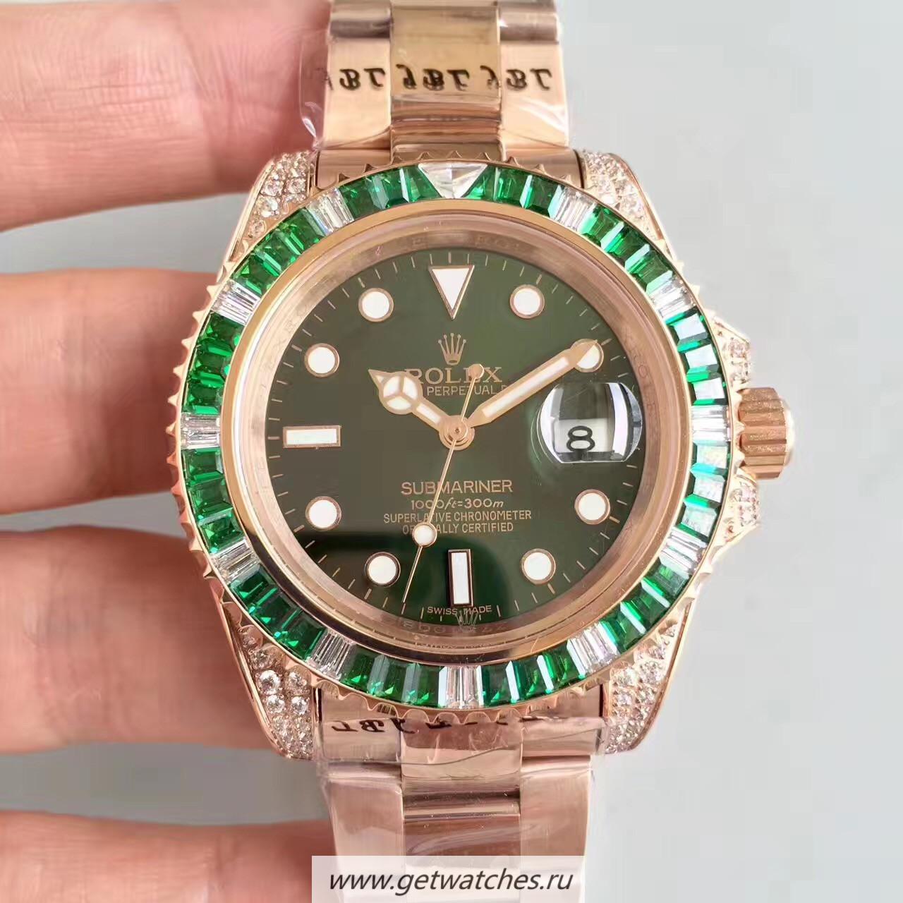 Copy R01ex Submariner Date 116618 LV BPF Rose Gold & D1am0nds Green Dial 2836