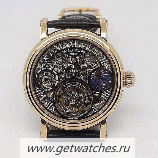Replica Pat*k Phi1i*pe Tourbillon Moonphase Power Reserve Rose Gold Skeleton & Black Dial Tourbillon