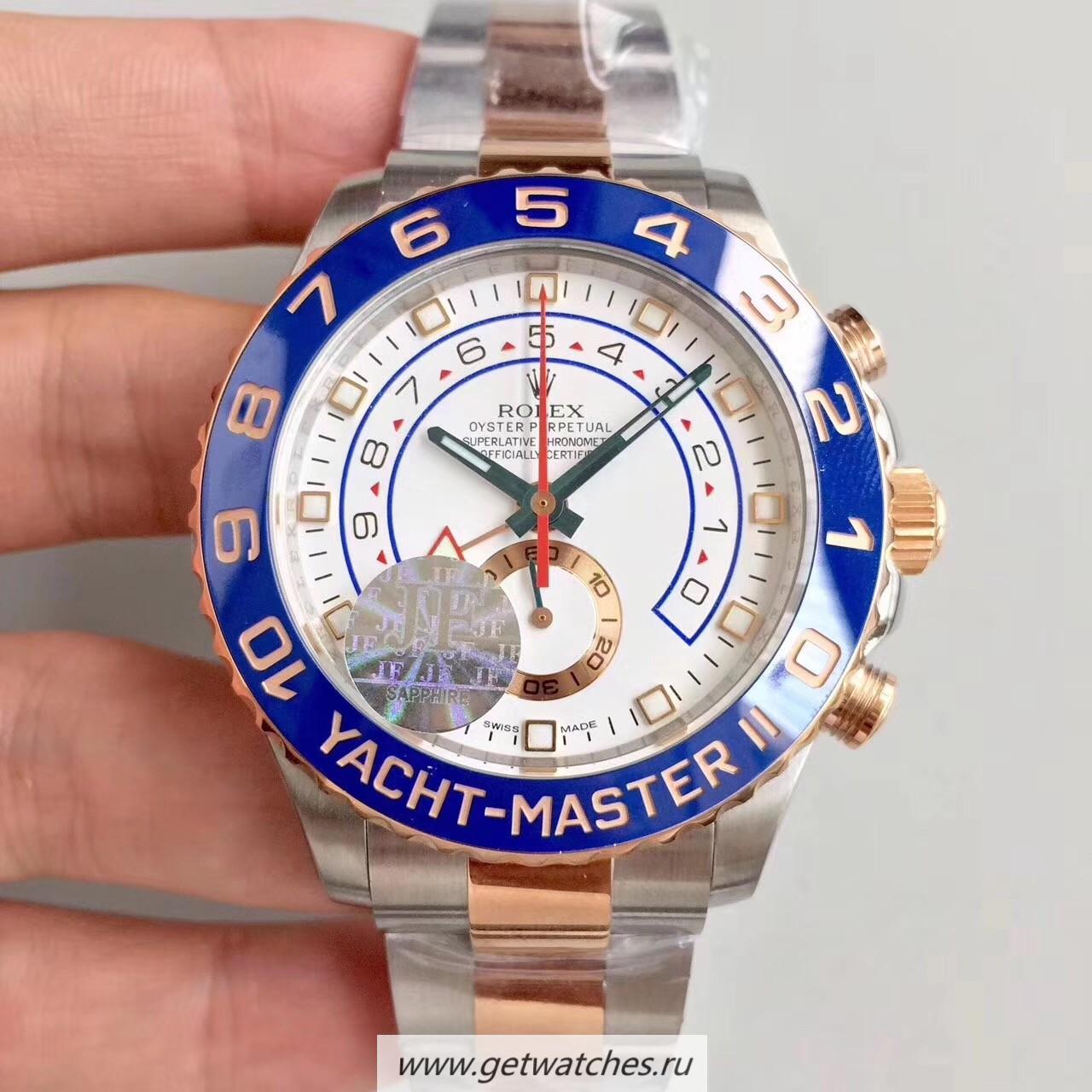 Perfect Replica R01ex Yacht-Master II 116681 JF SS & Rose Gold White Dial 7750